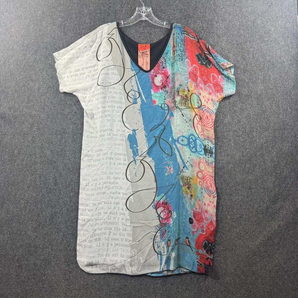 Volt Design Dress Women's 3 Large Abstract Short Sleeve Mini Printed V Neck